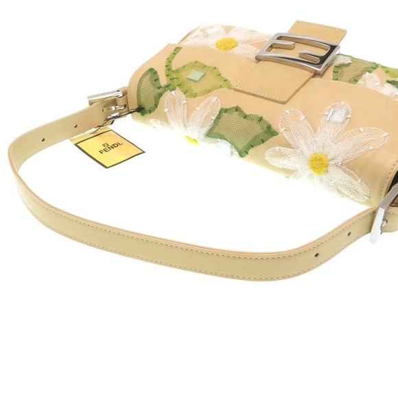 Fendi Mamma Bucket Shoulder Bag Nappa Flower Embroidery Yellow - Picture 7 of 10